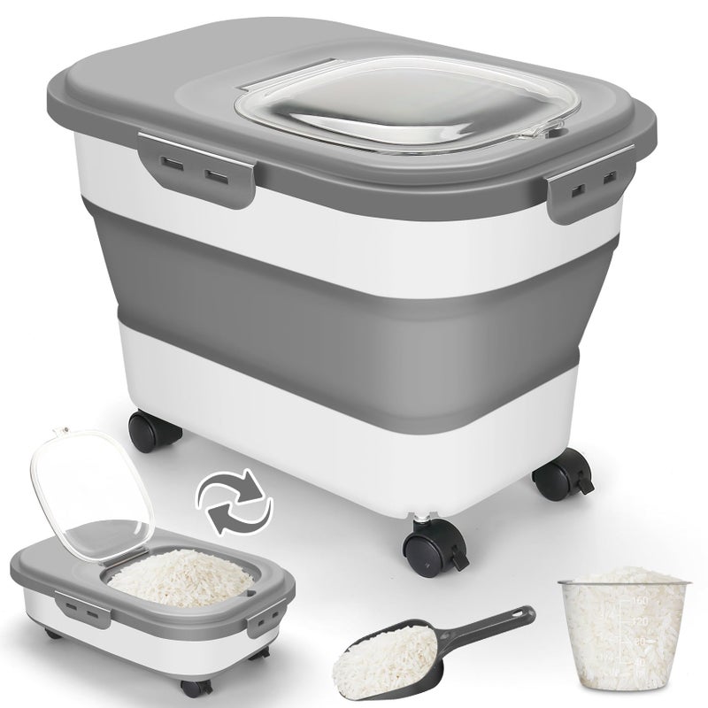 SSAWcasa Rice Storage Container 20Lbs Flour Container Airtight Large Pet Dog Cat Food Storage Dispenser Bin with Wheels Scoop  Measuring Cup Collapsible Kitchen Dry Food Holder for Rice Cereal Kibble