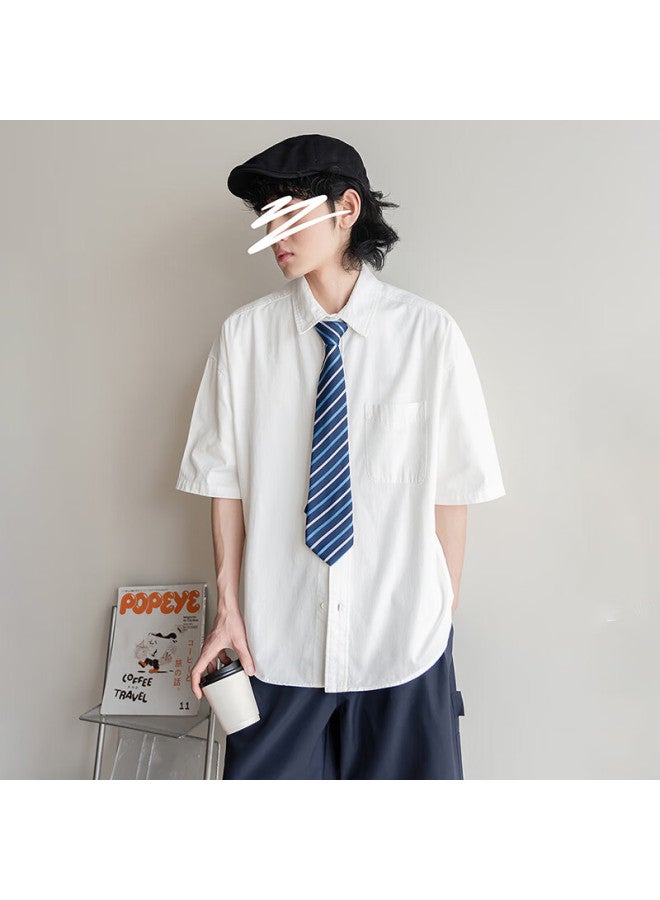Homlean Style Solid Color Short Sleeve Shirt T-shirt Men's Spring Summer Loose Casual All-match Breathable Clothing Ls01 White XL - Image 1