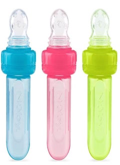 Nuby Nuby EZ Squee-Z Silicone Self Feeding Baby Food Dispenser, 1 Count (Pack of 1) - Aqua/Pink/Green, Colors May Vary  - Image 5