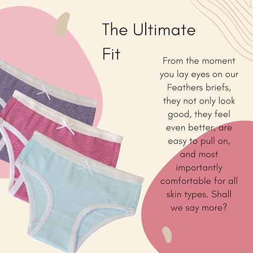 Feathers Girls Multi Stripe Snug Fit Tagless Briefs Underwear - 100% Cotton Super Soft Panties, 5 - Image 2