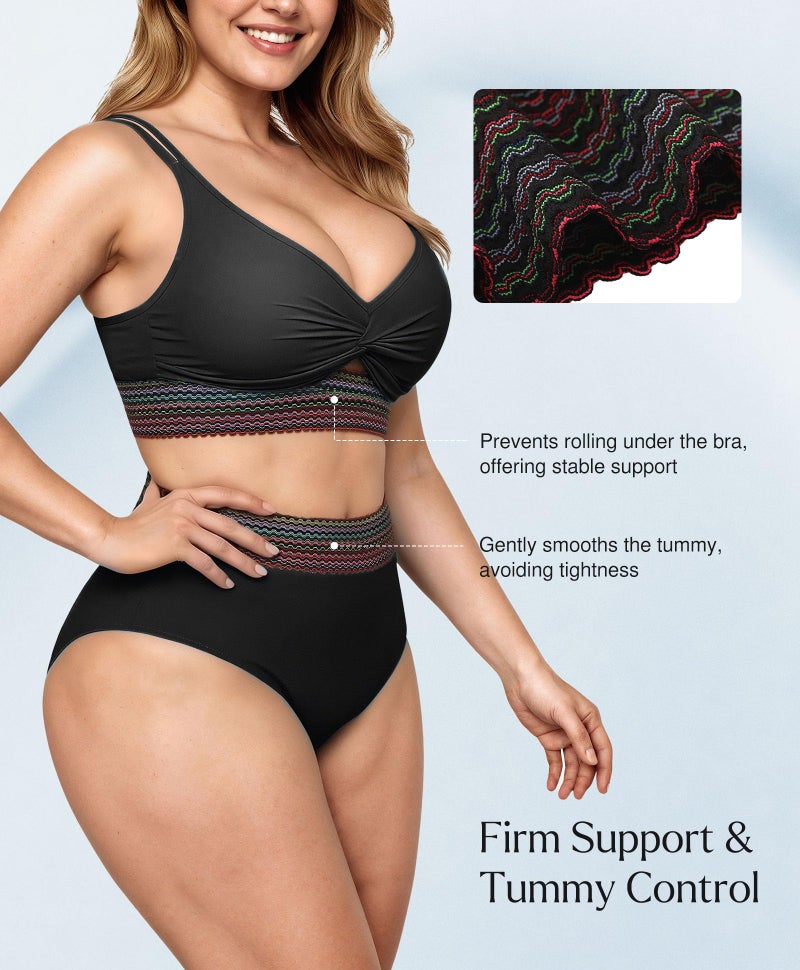 Popilush Tummy Control Swimsuits for Women High Waisted Bikini Sets Two Piece Boho Swimsuit Shapewear 4 Way Wear Beach and Pool Size M Color Black - Image 4