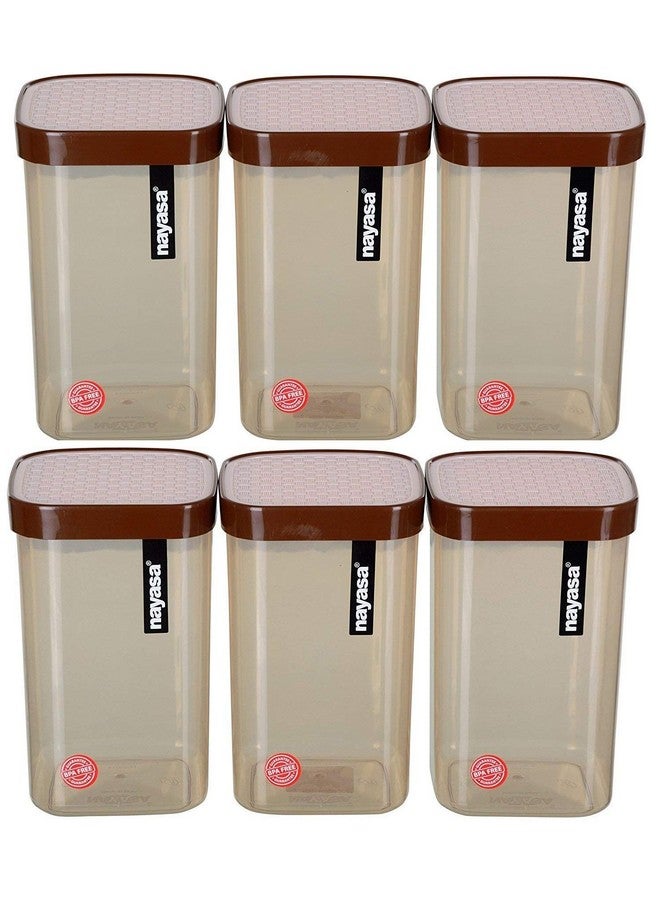 NAYASA حاويات ناياسا البلاستيكية الفيوجن | 1000 مل | مجموعة من 6 | محكمة الإغلاق | قابلة للتكديس | متعددة الاستخدامات | حاويات تنظيم المطبخ | صناديق تخزين المطبخ | 11 سم × 11 سم × 14 سم | بني - Image 1