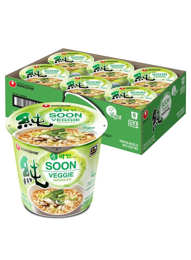 Nongshim Soon Cup Noodle Soup, Veggie, 2.6 Ounce (Pack of 6) - Image 1