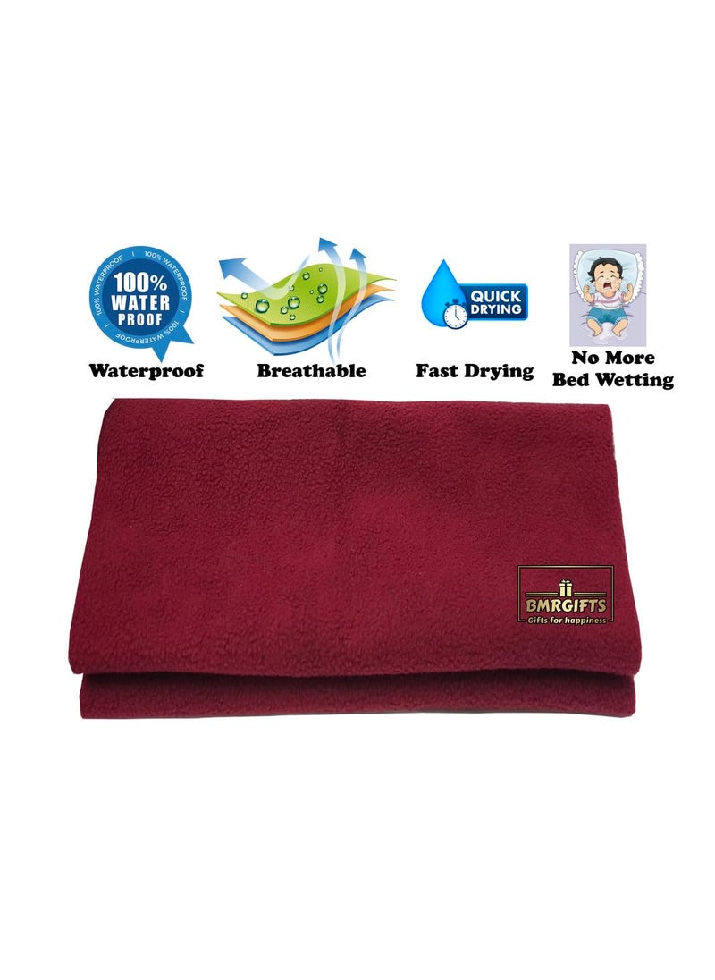 BMRGIFTS BMRGIFTS Cotton Extra Absorbent Waterproof Quick Dry Sheet for Baby Anti Piling Fleece Washable Mattress Protector Bed Protector Sheet for Toddler Children Single Bed Size 140x220 cm Mehroon  - Image 3