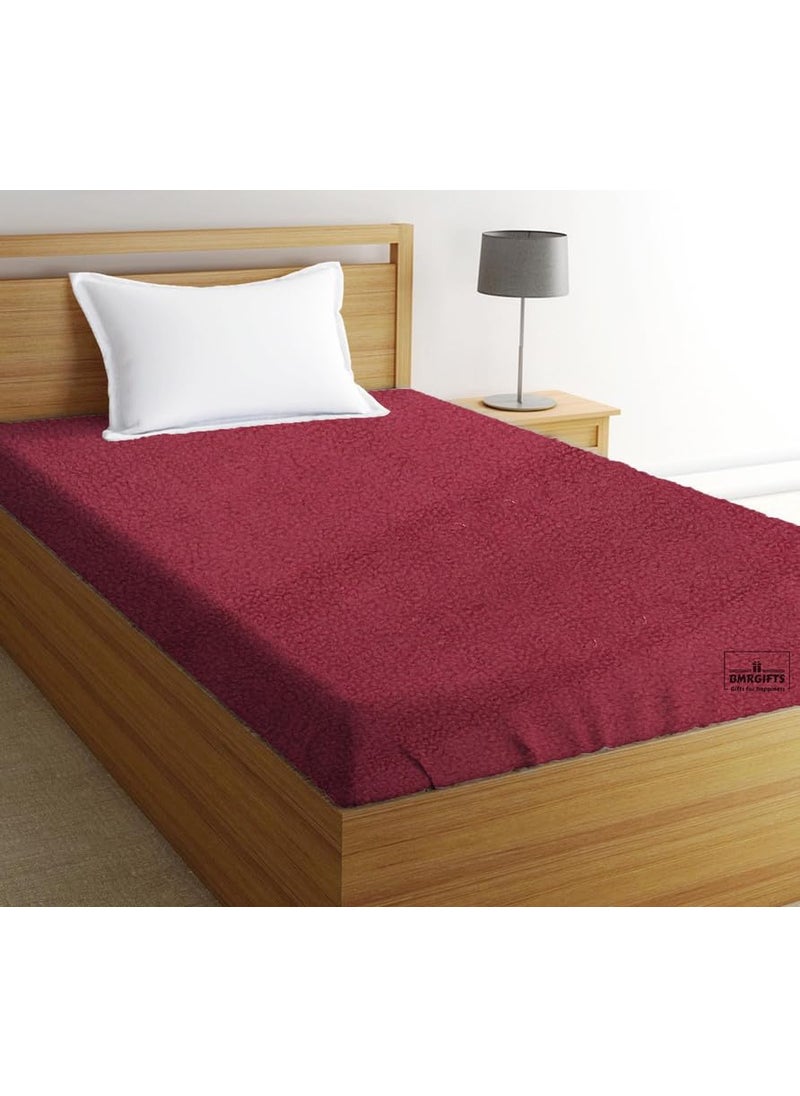 BMRGIFTS BMRGIFTS Cotton Extra Absorbent Waterproof Quick Dry Sheet for Baby Anti Piling Fleece Washable Mattress Protector Bed Protector Sheet for Toddler Children Single Bed Size 140x220 cm Mehroon  - Image 1