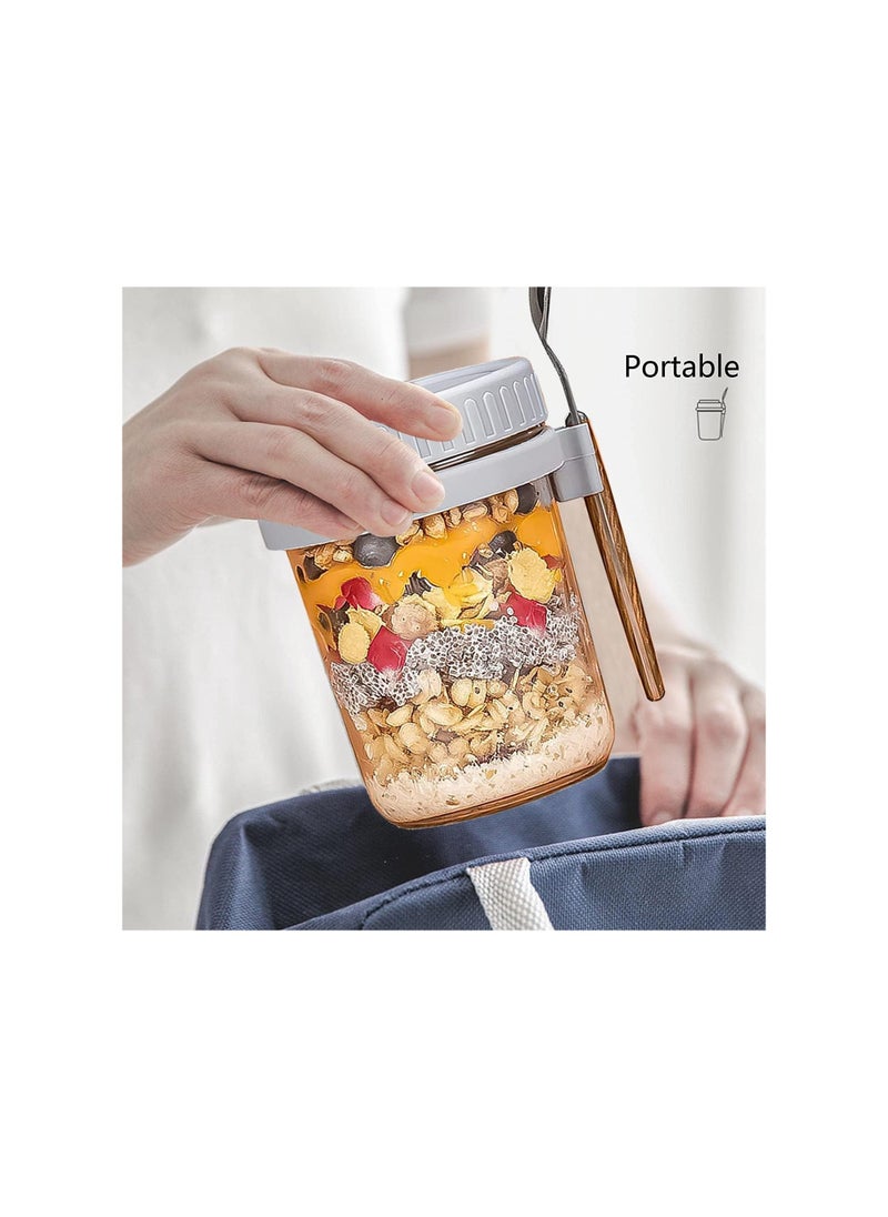 Oats Jars with Lid and Spoon, 2PCS 350ml Large Capacity Airtight Oatmeal Container with Measurement Marks, Wide Mouth Portable Jars Breakfast Container for Salads Yogurt Cereal Milk