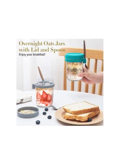 Dubkart Oats Jars with Lid and Spoon, 2PCS 350ml Large Capacity Airtight Oatmeal Container with Measurement Marks, Wide Mouth Portable Jars Breakfast Container for Salads Yogurt Cereal Milk  - Image 2