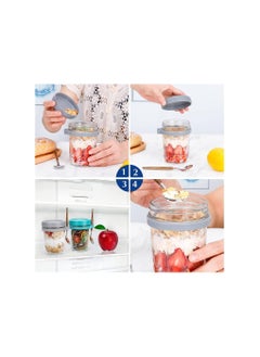 Dubkart Oats Jars with Lid and Spoon, 2PCS 350ml Large Capacity Airtight Oatmeal Container with Measurement Marks, Wide Mouth Portable Jars Breakfast Container for Salads Yogurt Cereal Milk  - Image 4