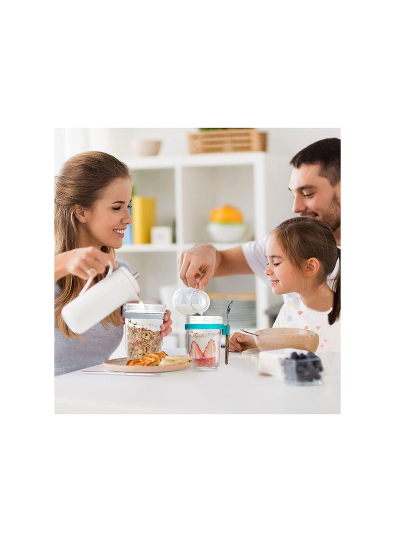 Oats Jars with Lid and Spoon, 2PCS 350ml Large Capacity Airtight Oatmeal Container with Measurement Marks, Wide Mouth Portable Jars Breakfast Container for Salads Yogurt Cereal Milk