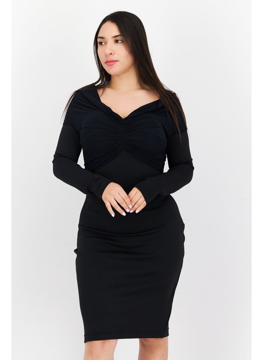 BURBERRY Women Solid Mini Dress, Black  - Image 1