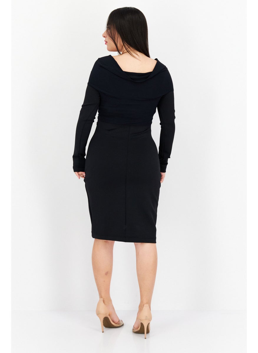 BURBERRY Women Solid Mini Dress, Black  - Image 3