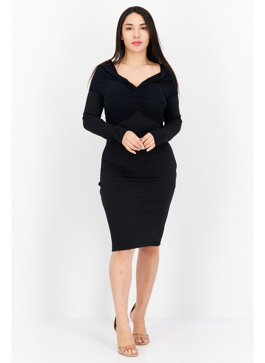 BURBERRY Women Solid Mini Dress, Black  - Image 2