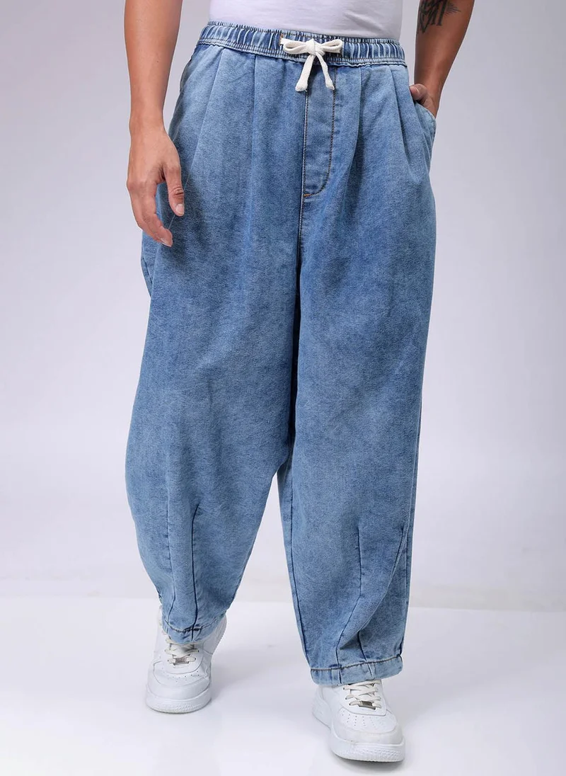 Men Baggy Solid Mid-Rise Denim Harem Pants