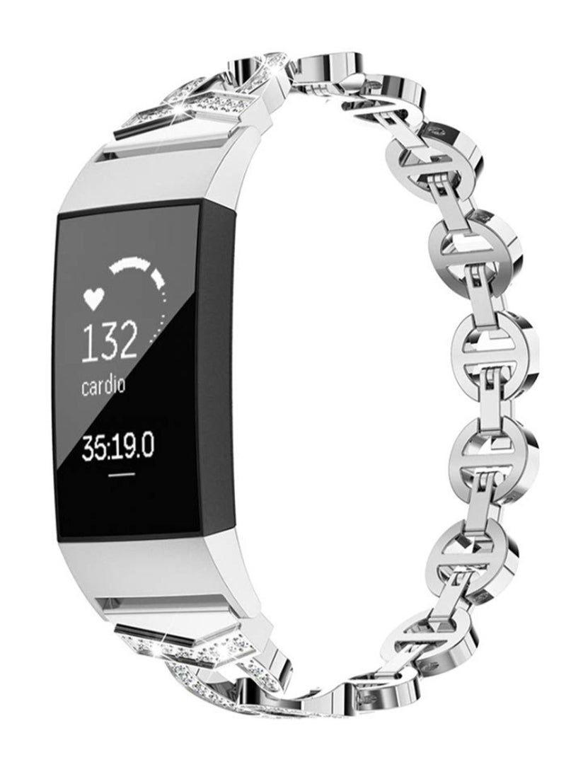 NIBEMINENT Rhinestone Bracelet Adjustable Replacement Wrist Watch Band For Fitbit Charge 3 Silver  - Image 3