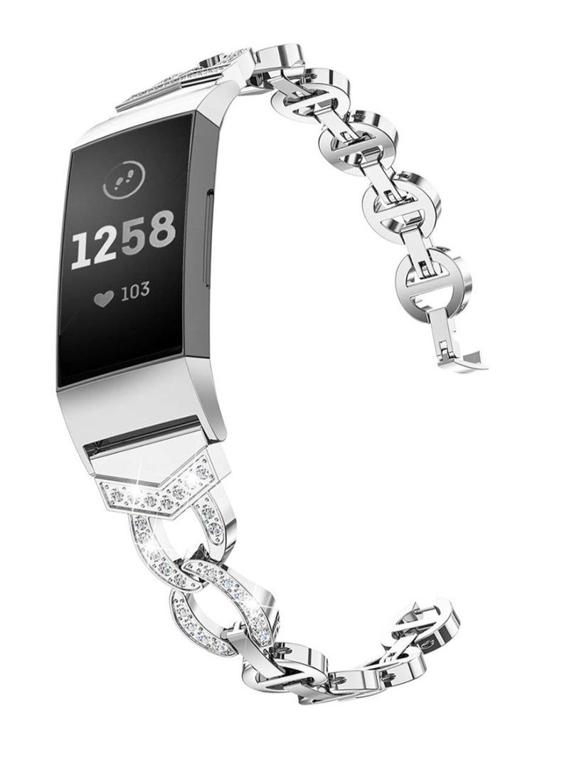 NIBEMINENT Rhinestone Bracelet Adjustable Replacement Wrist Watch Band For Fitbit Charge 3 Silver  - Image 4