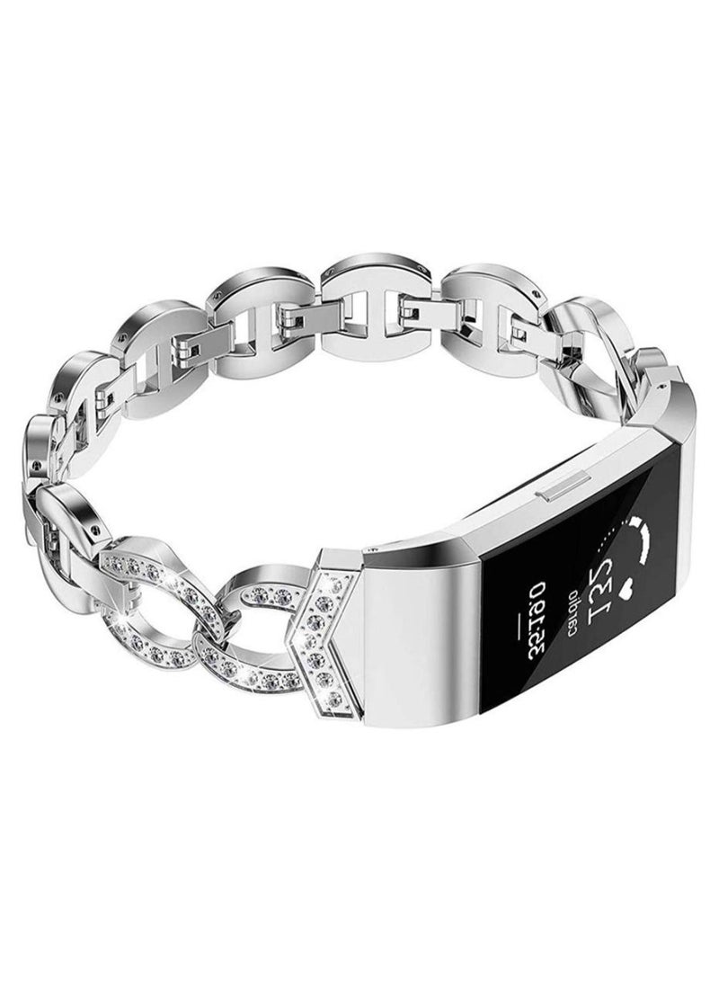 NIBEMINENT Rhinestone Bracelet Adjustable Replacement Wrist Watch Band For Fitbit Charge 3 Silver  - Image 5