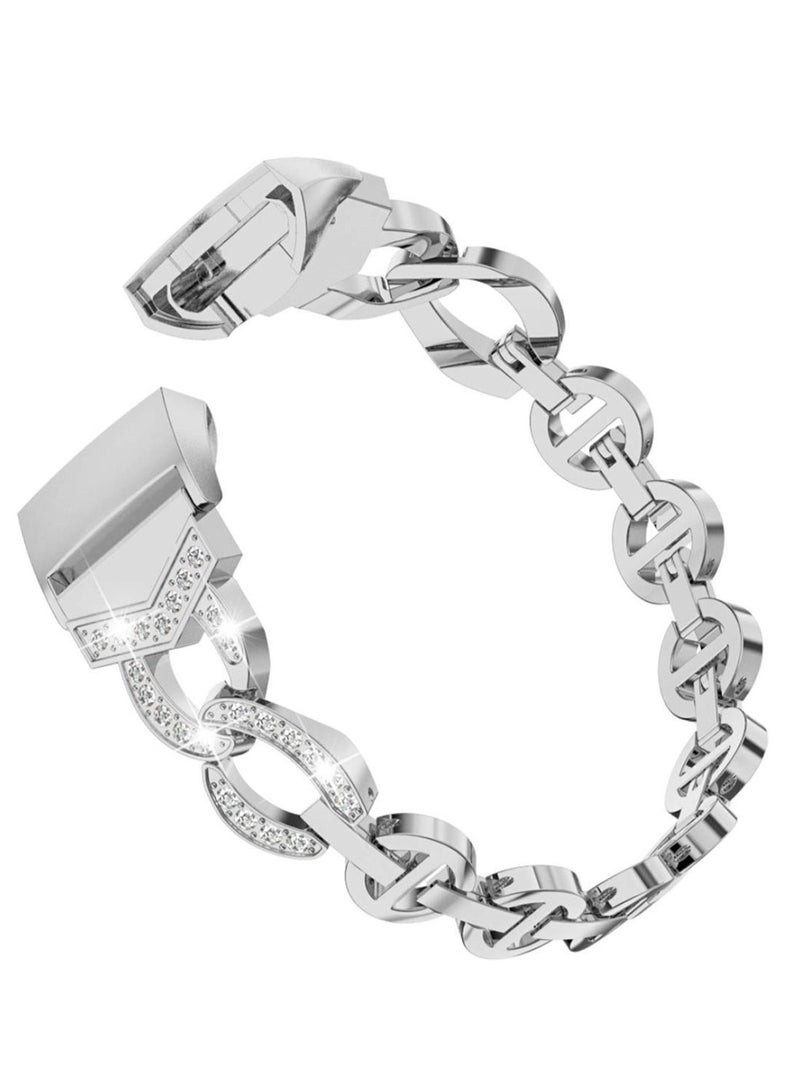 NIBEMINENT Rhinestone Bracelet Adjustable Replacement Wrist Watch Band For Fitbit Charge 3 Silver  - Image 1