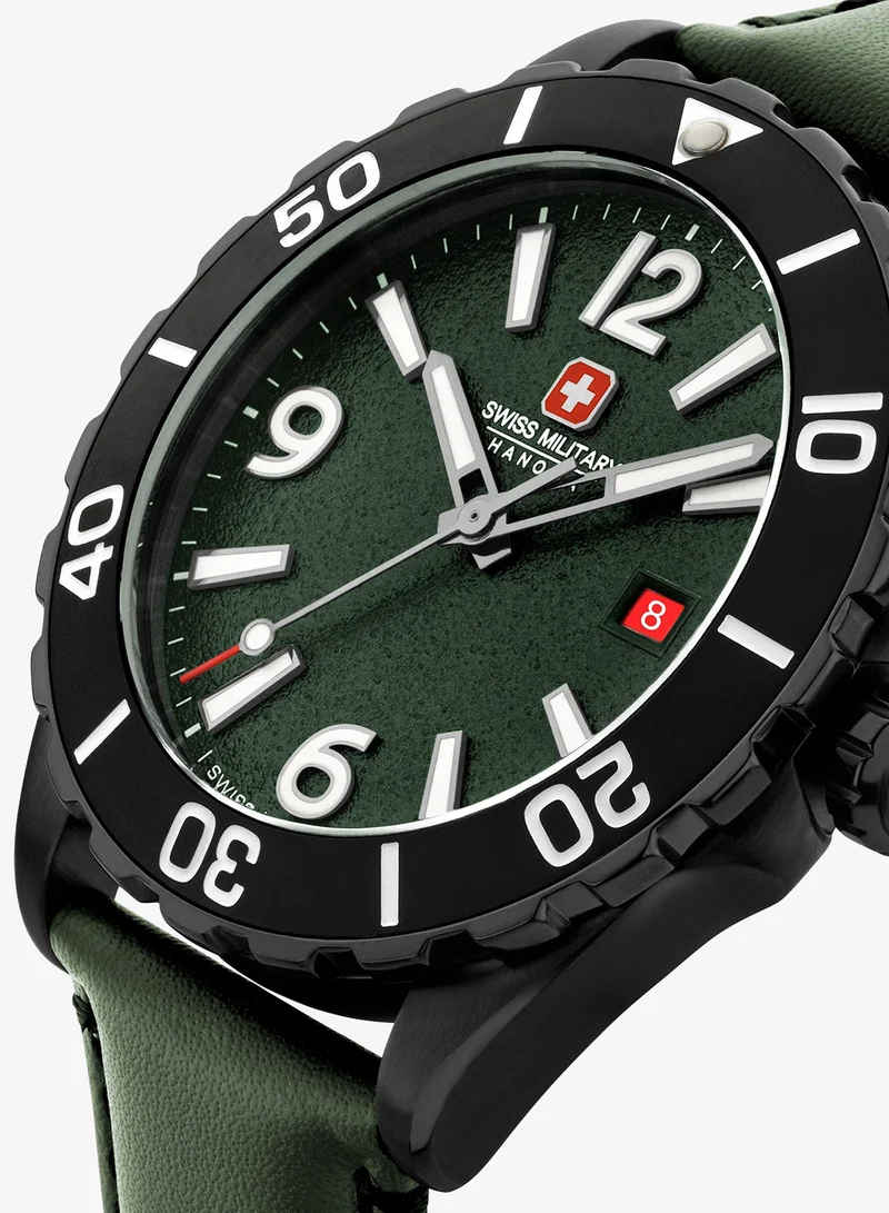 SWISS MILITARY HANOWA Swiss Military Carbon Peak Watch For Men With Green Leather Strap 44mm 10ATM - SMWGB0000251