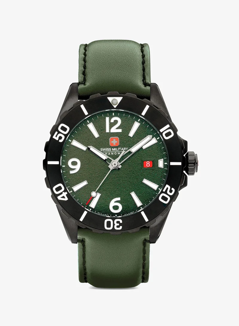 SWISS MILITARY HANOWA Swiss Military Carbon Peak Watch For Men With Green Leather Strap 44mm 10ATM - SMWGB0000251