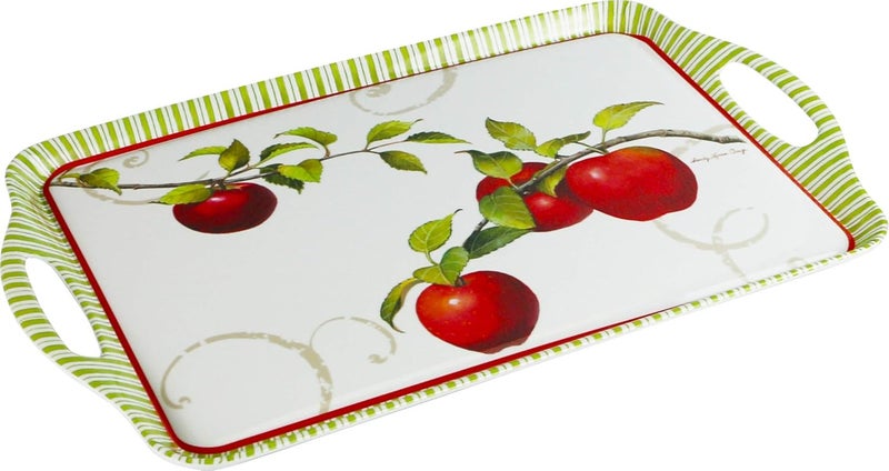 Reston Lloyd Calypso Basics by Reston Lloyd 2pc Melamine Tray set Rectangular ServingOttoman Tray with Handles and Matching Small Tidbit Tray Food SafeBPA Free Harvest Apple Pattern - Image 2