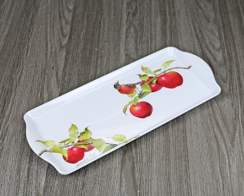 Reston Lloyd Calypso Basics by Reston Lloyd 2pc Melamine Tray set Rectangular ServingOttoman Tray with Handles and Matching Small Tidbit Tray Food SafeBPA Free Harvest Apple Pattern - Image 4