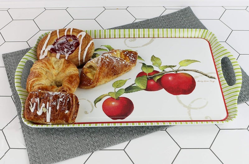 Reston Lloyd Calypso Basics by Reston Lloyd 2pc Melamine Tray set Rectangular ServingOttoman Tray with Handles and Matching Small Tidbit Tray Food SafeBPA Free Harvest Apple Pattern - Image 3