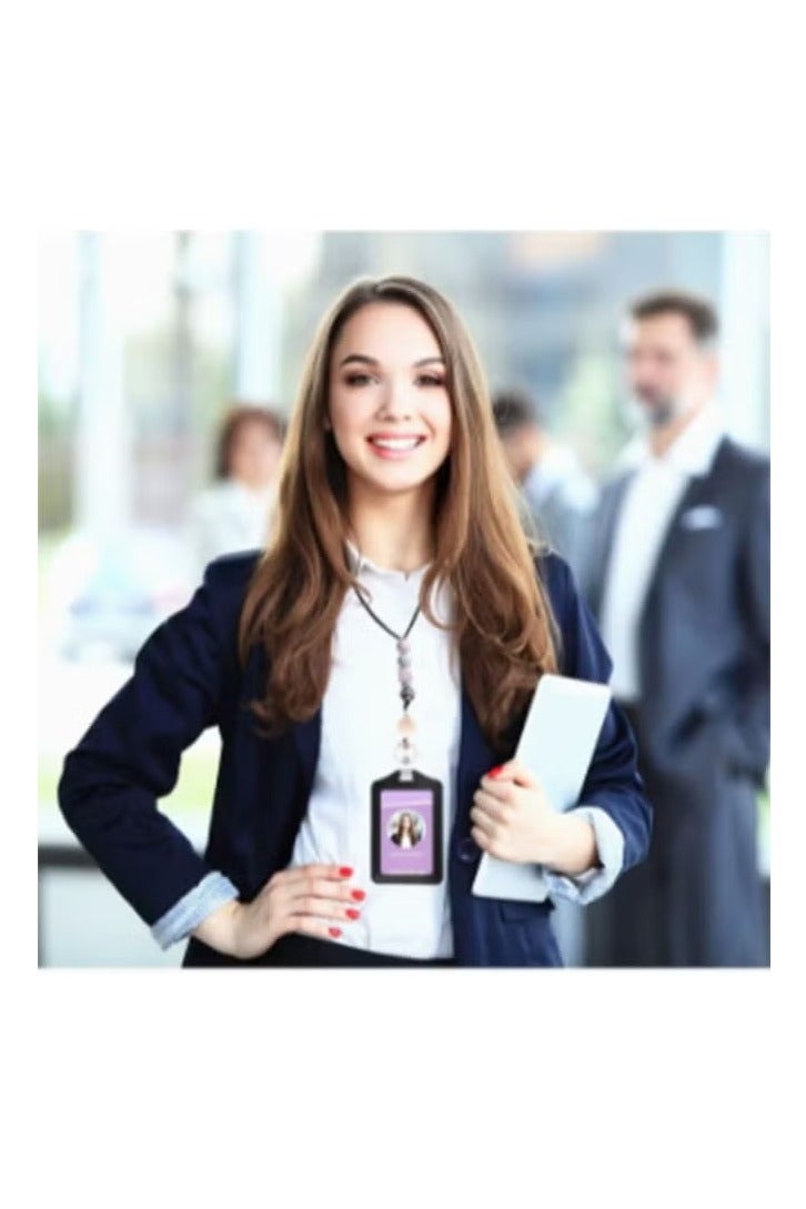 ID Card and Badge Holder with Retractable Lanyards, Silicone Bead Card Sleeve Transparent ID Window Case, Retractable Badge Reel Carabiner Clip Card for Women Nurse Teacher Student - Image 5