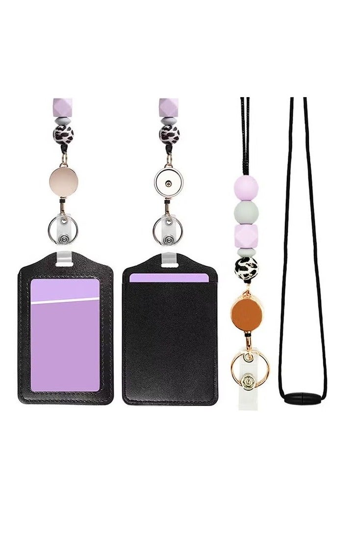 ID Card and Badge Holder with Retractable Lanyards, Silicone Bead Card Sleeve Transparent ID Window Case, Retractable Badge Reel Carabiner Clip Card for Women Nurse Teacher Student - Image 1