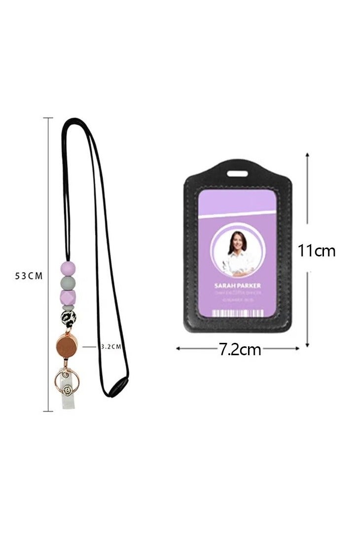 ID Card and Badge Holder with Retractable Lanyards, Silicone Bead Card Sleeve Transparent ID Window Case, Retractable Badge Reel Carabiner Clip Card for Women Nurse Teacher Student - Image 2