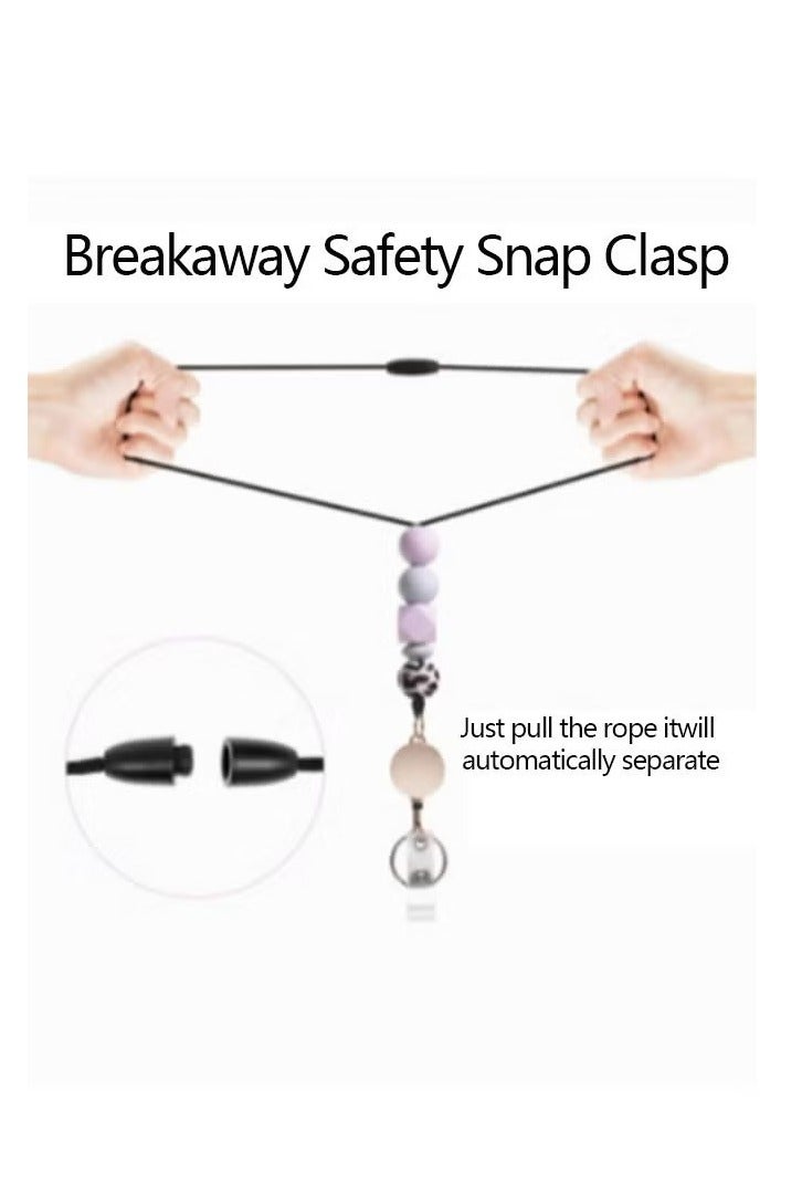 ID Card and Badge Holder with Retractable Lanyards, Silicone Bead Card Sleeve Transparent ID Window Case, Retractable Badge Reel Carabiner Clip Card for Women Nurse Teacher Student - Image 3