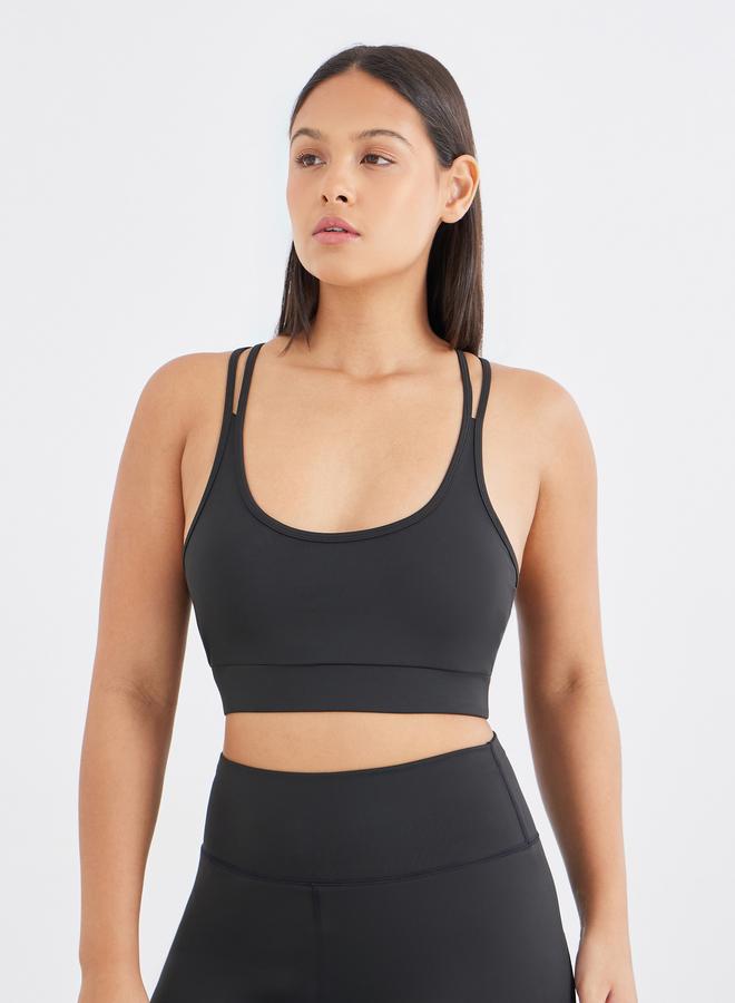 Styli Active Twist Knot Open Back Short Sleeve Top with Back Mesh Sports Bra and Leggings Set - Image 4