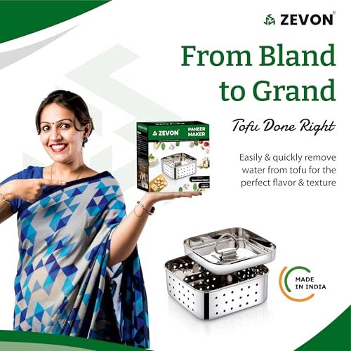 ZEVON Paneer Maker Steel - Paneer Maker Mould Press with Square Strainer | Stainless Steel Paneer and Tofu Making Machine | Fresh Paneer/Tofu/Sprout Press Mould for Kitchen Use (Square, 450ml) - Image 4
