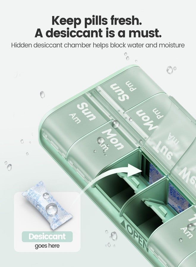 Ideerfit Weekly AM PM Pill Organizer 7 Day, Large 2 Times a Day Pill Box with Carry Handle, Moisture-Proof Desiccant & Secure Easy-Open Lids for Vitamins and Supplements - Image 2