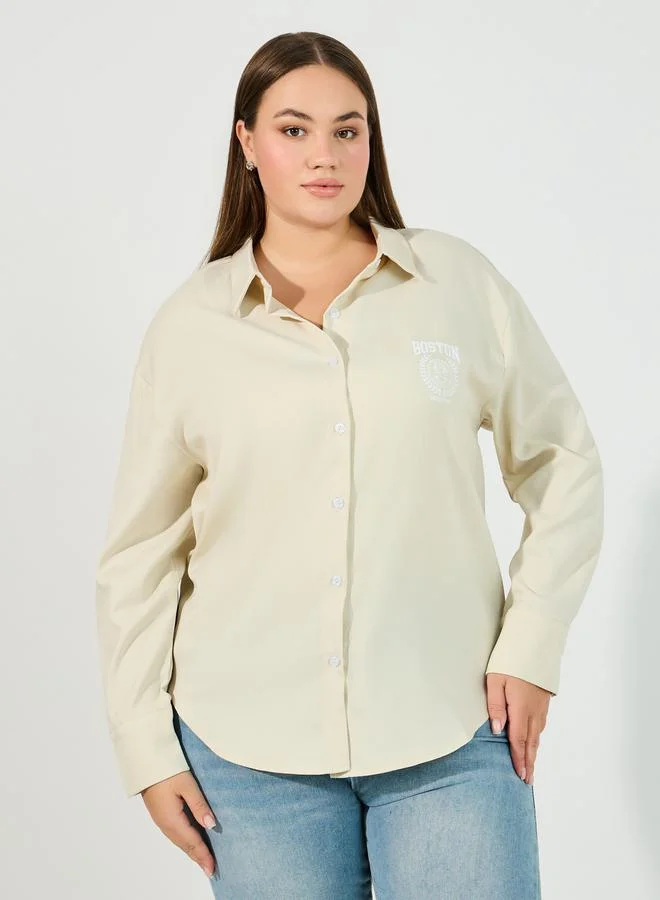 Styli Plus Size Boston Print Chambray Oversized Shirt