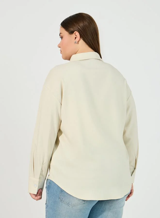 Styli Plus Size Boston Print Chambray Oversized Shirt