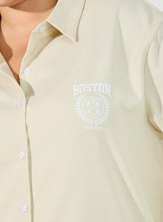 Styli Plus Size Boston Print Chambray Oversized Shirt