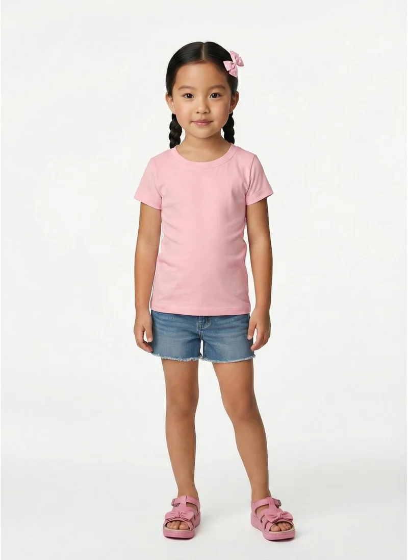 نوتيناتي Nautinati Girls' 100% Cotton Pack of 2 Solid Essentials Crew Neck T-shirts