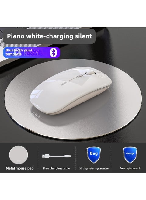 Wireless Bluetooth Mouse Silent Charging Notebook Desktop Computer Office Unlimited Suitable For Lenovo Dell Asus-Specifications:Piano White/bluetooth Dual Template  + Aluminum Alloy Mouse Pad