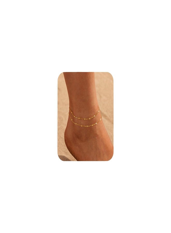 Nanafast Ankle Bracelets for Women, 14k Gold Plated Ankle Bracelet for Women, Waterproof Dainty Anklets, Adjustable Beach Jewelry-Gold - Image 1