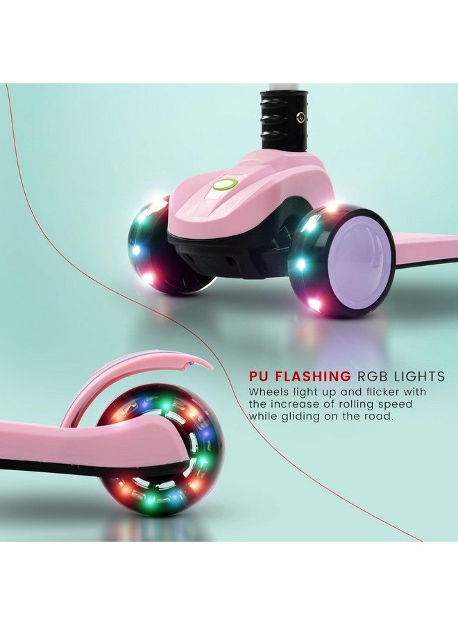 Baybee Phantom Baby Kick Scooter for Kids, Foldable Skate Scooter with 3 Height Adjustable & Music | Kids Scooter with LED PU Wheels & Brake | Runner Scooter for Kids 2 to 10 Years Boy Girl (Pink) - Image 4