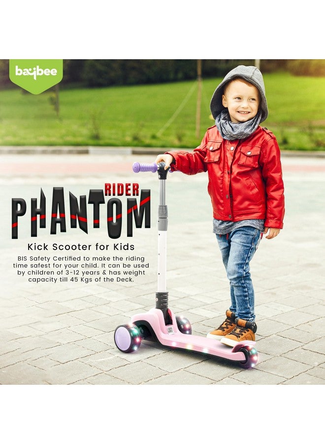 Baybee Phantom Baby Kick Scooter for Kids, Foldable Skate Scooter with 3 Height Adjustable & Music | Kids Scooter with LED PU Wheels & Brake | Runner Scooter for Kids 2 to 10 Years Boy Girl (Pink) - Image 2