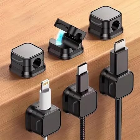 GadgetBite Magnetic Cable Organizer Clips – Self-Adhesive Wire Management Solution for Home and Office,Car,Desk, Management Solution for Data Cable, Power Cords and More (Pack of 6)-Black - Image 1
