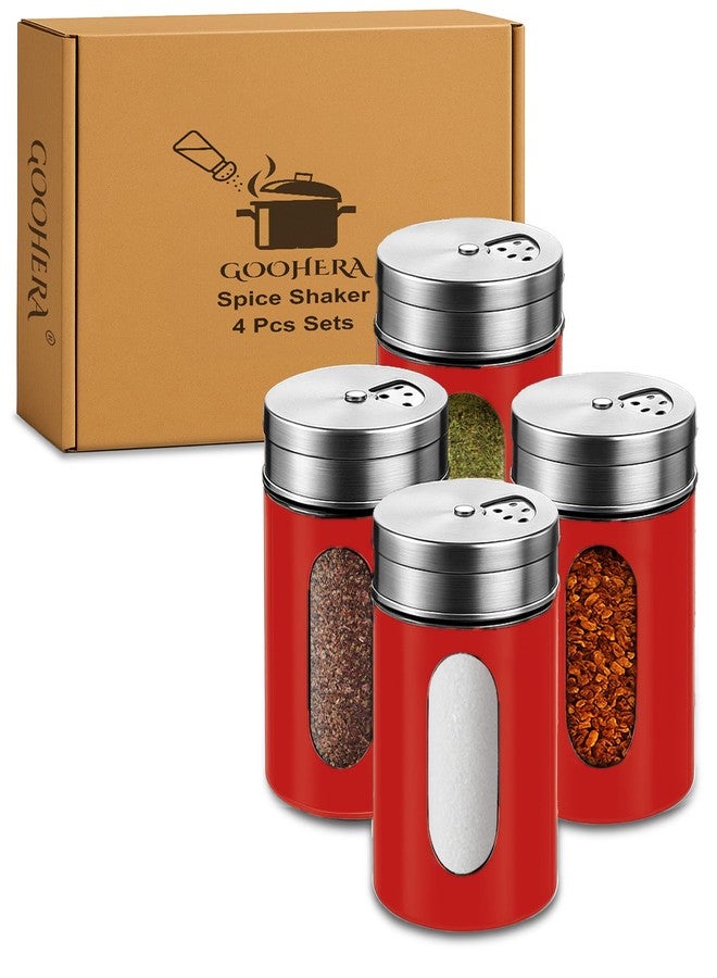 GOOHERA 4-Piece Premium Stainless Steel Salt and Pepper Shakers Set - Adjustable Pour Holes Spice Dispenser for Salt, Sugar, Cinnamon, and Pepper - Stylish Kitchen Seasoning and Spice Shaker Set (Red) - Image 1