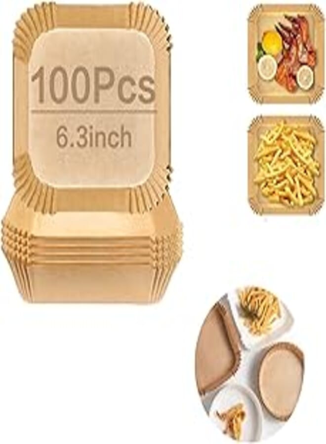 100 Pcs Air Fryer Liners Food Grade Air Fryer Parchment Paper Disposable Air Fryer Liners (6.3 Inch Square Air Fryer Disposable Liners - Original Color Paper)