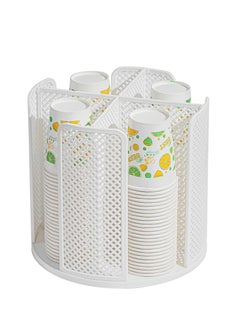Arabest Versatile Cup and Lid Organizer, 360°Rotating Coffee Cup Dispenser with 4 Compartments, Multifunctional Cup Storage Rack, Durable Paper Cup Holder for Home, Office, Bar, Coffee Shop,White  - Image 1