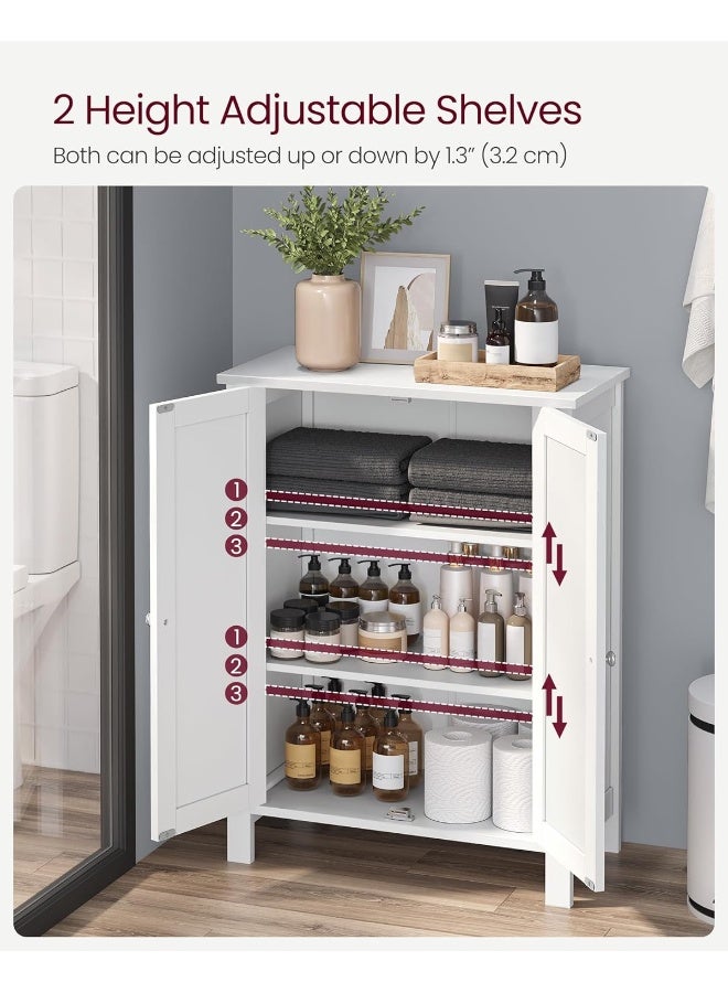 فاساجيل خزانة أرضية حمام VASAGLE – رفّان قابلان للتعديل، تخزين أبيض بتصميم ألواح الخرز، 60×30×80 سم، مثالية للحمام، غرفة المعيشة والمداخل - Image 4