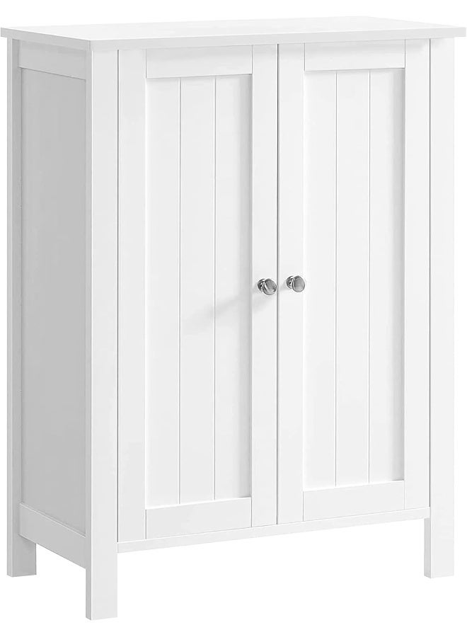 فاساجيل خزانة أرضية حمام VASAGLE – رفّان قابلان للتعديل، تخزين أبيض بتصميم ألواح الخرز، 60×30×80 سم، مثالية للحمام، غرفة المعيشة والمداخل - Image 2