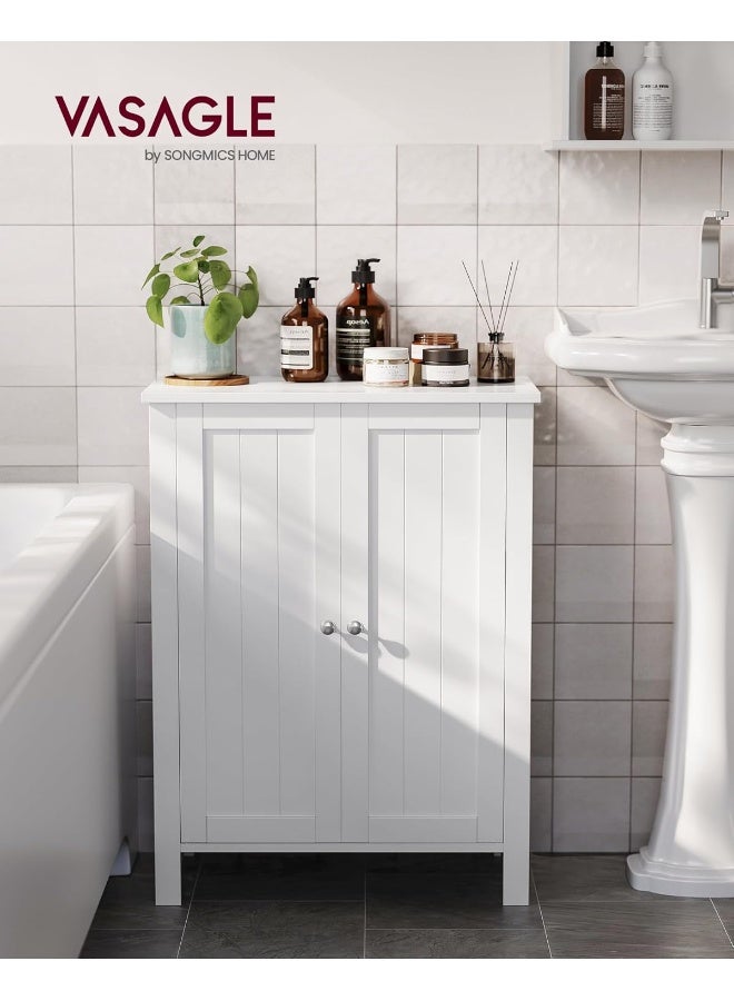 فاساجيل خزانة أرضية حمام VASAGLE – رفّان قابلان للتعديل، تخزين أبيض بتصميم ألواح الخرز، 60×30×80 سم، مثالية للحمام، غرفة المعيشة والمداخل - Image 1