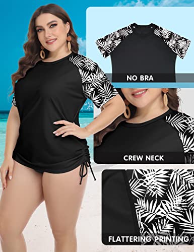 FOREYOND Plus Size Swim Tops Women Short Sleeve Rash Guard Shirts UPF 50+ Sun Protection Swimwear Swim Suits - Image 3