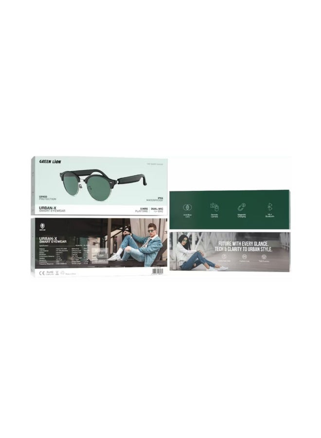 GREEN LION Urban-X Smart Glasses  with UV400 Protection Bluetooth 5.4 Anti-Blue PC Lenses Metal PC ABS Frame Magnetic Charging IPX4 Water Resistant 10m Range 5h Playtime Touch Control- Black - Image 4